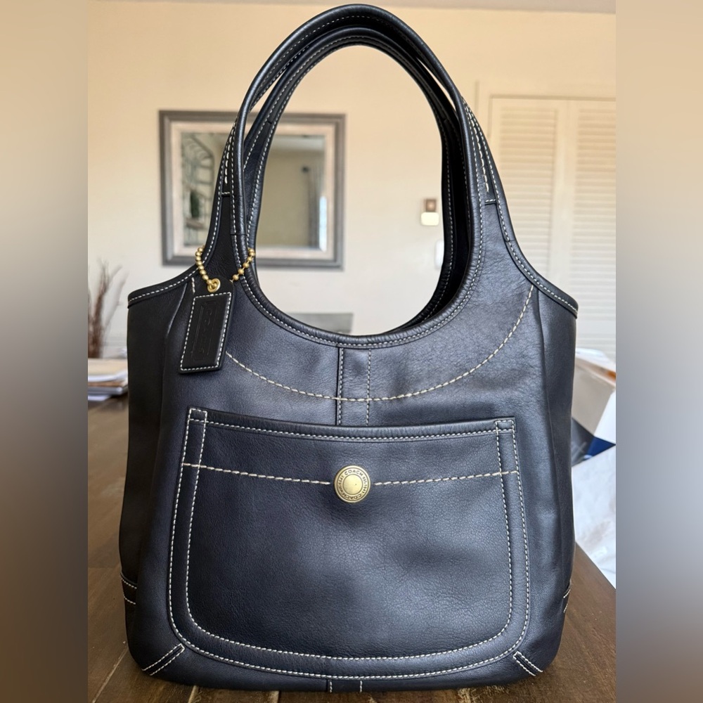 Coach Black Leather Legacy Shoulder Bag with Contrast Stitching